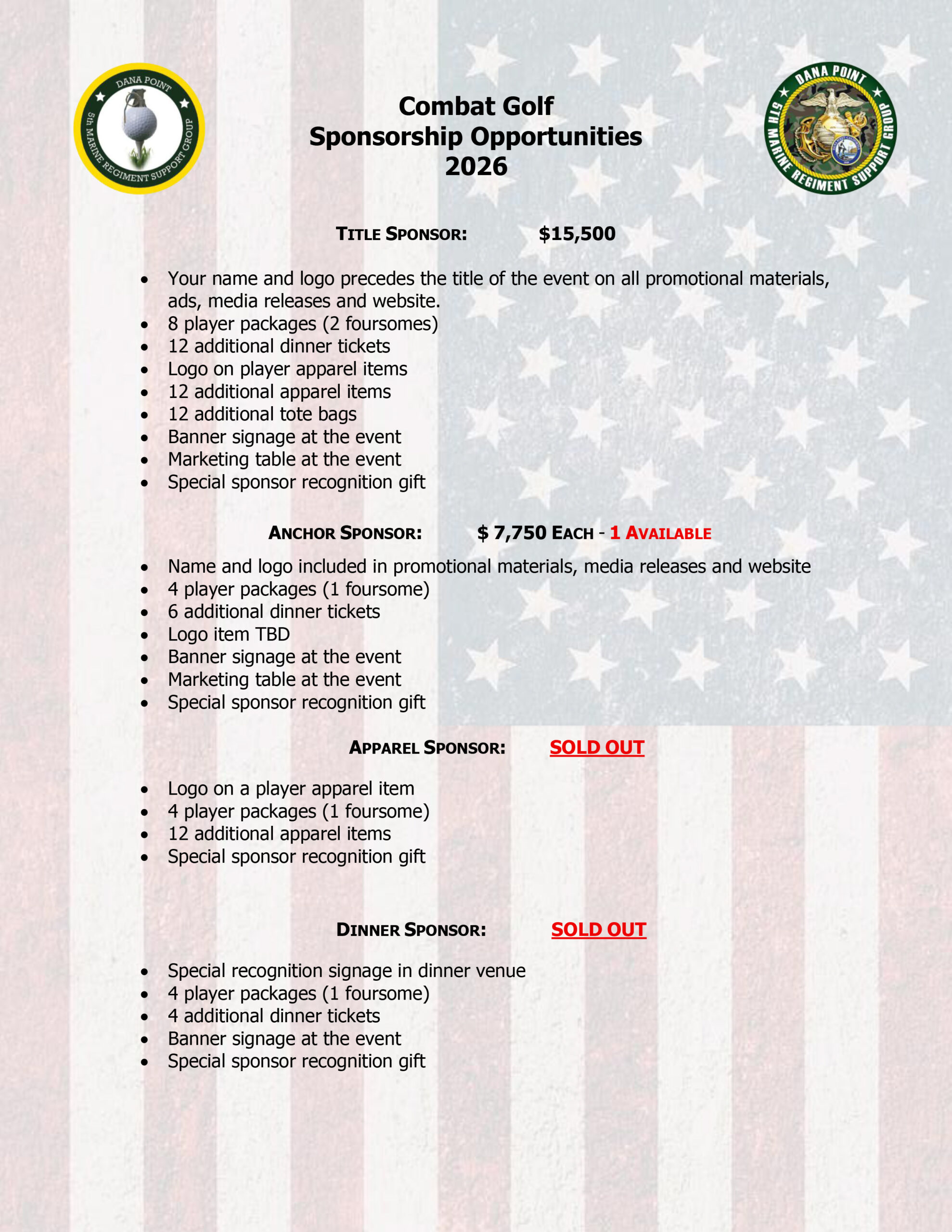 Charity Golf Sponsor List