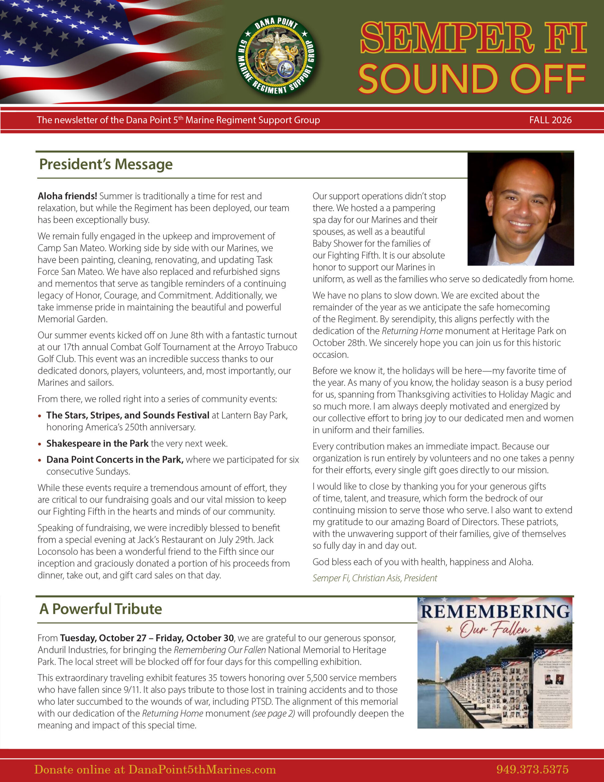 Semper Fi Sound Off newsletter Fall 2026